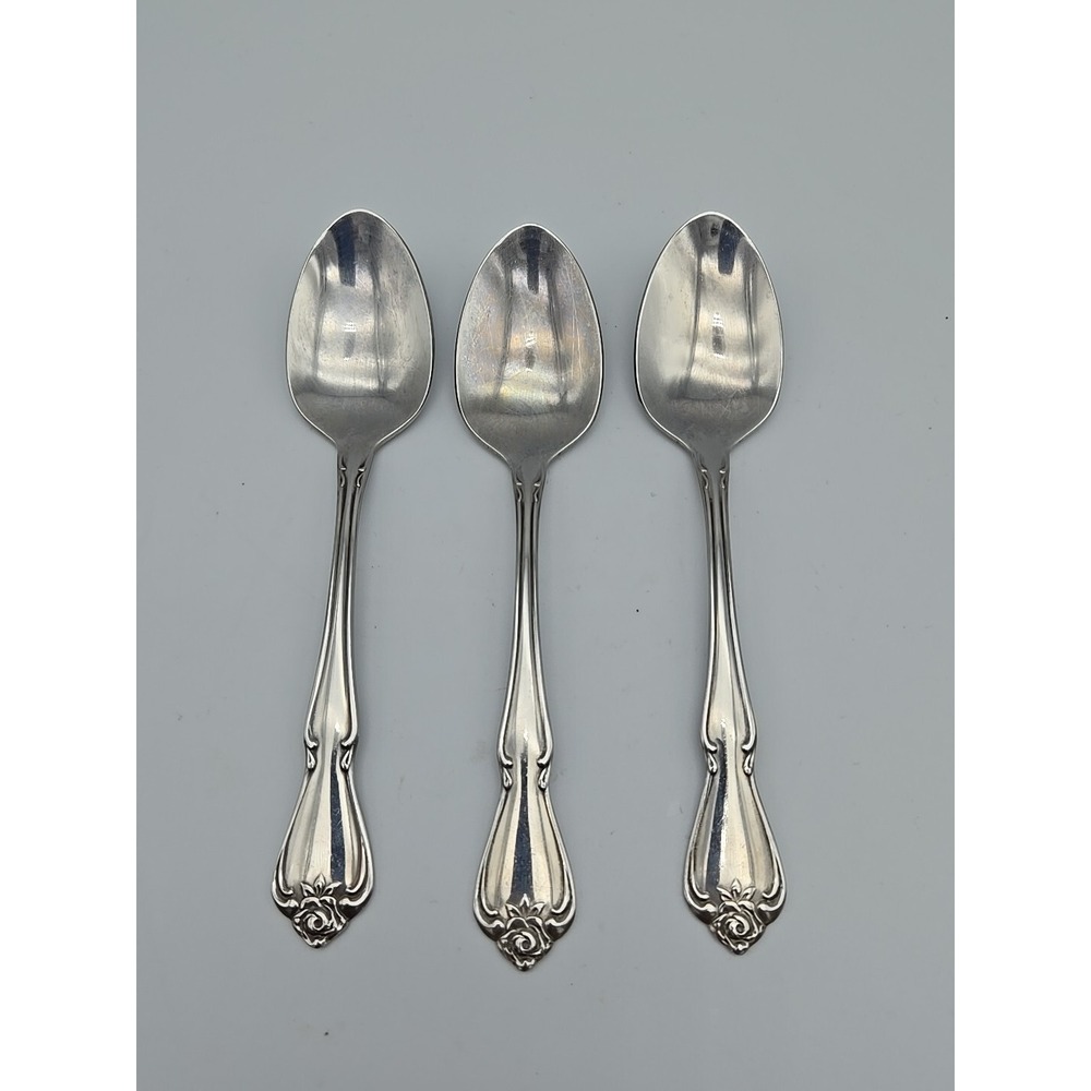 Oneida USA Arbor True Rose Stainless Flatware Lot of 3 Teaspoons 6" VTG